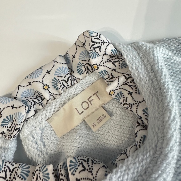 Loft Combination Textured Knit Boho Print Tunic Long Sleeve Top Blue Sz XS - Picture 3 of 10